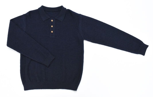 Pull Polo Gustave tricot marine 100 % laine